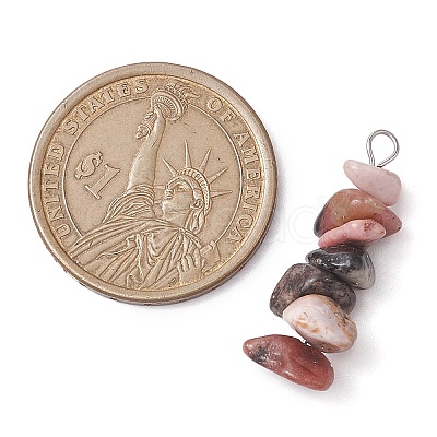 Gradient Color Natural Rose Quartz & Natural Rhodonite & Natural Pink Opal Chip Beaded Pendants PALLOY-JF02791-04-1