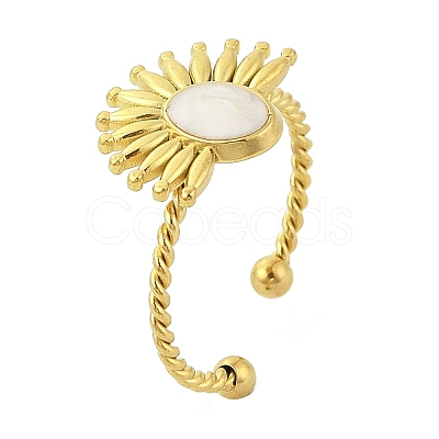 Flower 304 Stainless Steel Enamel Open Cuff Rings for Women RJEW-G338-15G-01-1