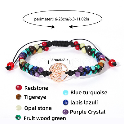 Natural Agate & Synthetic Turquoise & Natural Amethyst & Tiger Eye & Lapis Lazuli & Opal & Synthetic Malachite Beaded Braided Bead Bracelets FS-WGE3E5A-12-1