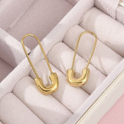 304 Stainless Steel Safety Pin Charm Huggie Hoop Earrings for Women Ion Plating(IP) EJEW-C096-41G-1