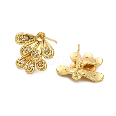 Leaf Brass Micro Pave Clear Cubic Zirconia Stud Earring Findings KK-D102-04G-1
