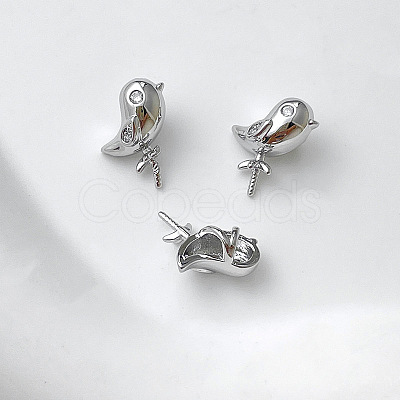 Brass Pave Clear Cubic Zirconia Bird Peg Bails Pin Charms BAPE-PW0002-16B-1