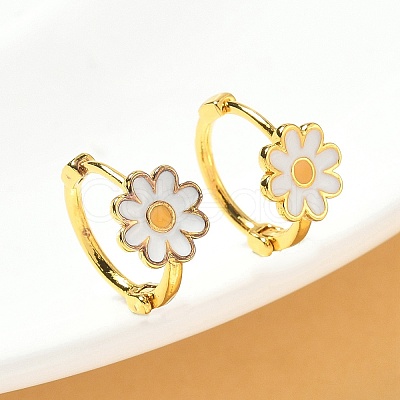 Daisy Brass Enamel Hoop Earrings for Women EJEW-G434-02G-1