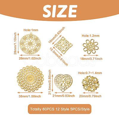 60Pcs 12 Style Brass Multi-strand Links & Filigree Joiners Links KK-SW0001-05-1