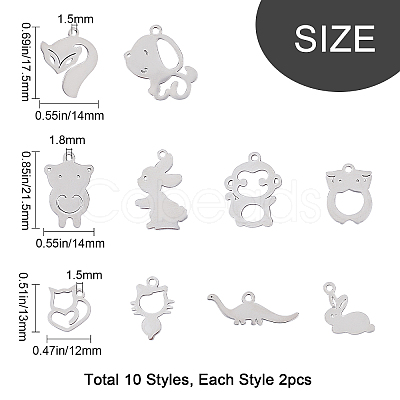 SUNNYCLUE 20Pcs 10 Styles 201 Stainless Steel Charms STAS-SC0002-81-1