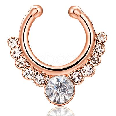 Personality Brass Cubic Zirconia Clip-on Nose Septum Rings AJEW-EE0002-001G-01-1
