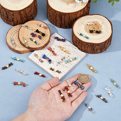 32Pcs 16 Styles Natural Mixed Gemstone Chip Connector Charms PALLOY-FH00095-1