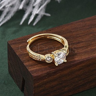 Brass Micro Pave Clear Cubic Zirconia Finger Rings for Women RJEW-U049-02G-1