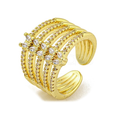 Brass Micro Pave Cubic Zirconia Cuff Rings for Women RJEW-E294-04G-03-1