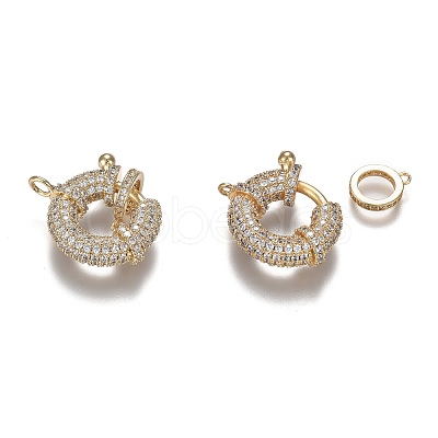 Brass Micro Pave Clear Cubic Zirconia Spring Ring Clasps ZIRC-F120-013G-1