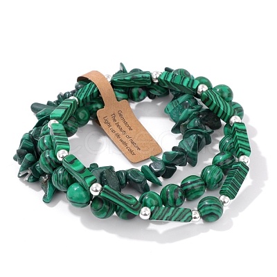 3Pcs Synthetic Malachite Bead Bracelet Sets for Men PW-WG3CBCD-06-1-1