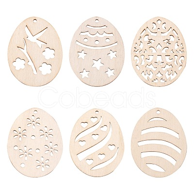 30Pcs 6 Style Undyed Natural Wooden Big Pendants WOOD-LS0001-16-1