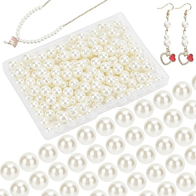 8mm About 200Pcs Glass Pearl Round Beads for Jewelry Making Round Box Kit Anti-flash White HY-PH0001-8mm-011-1