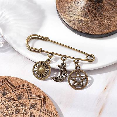 Tibetan Style Alloy Star Moon Sun Charms Kilt Pins Brooch JEWB-BR00172-1