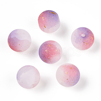 Frosted Baking Paint Crackle Glass Beads with Glitter Powder X1-DGLA-T004-6mm-01D-1