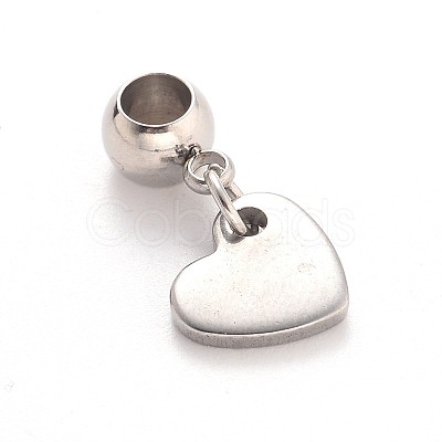 Tarnish Resistant Heart 304 Stainless Steel European Large Hole Dangle Charms PALLOY-JF00100-02-1