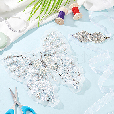 Butterfly Sequin/Paillette Embroidery Lace Applqiues DIY-FG0004-31-1