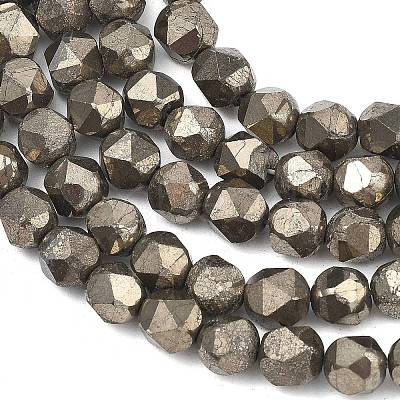 Natural Gold Pyrite/Golden Pyrite Beads Strands G-G458-I01-8mm-1