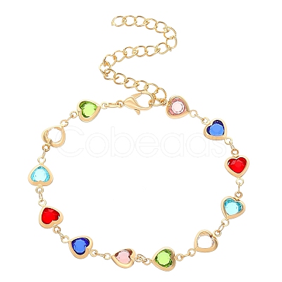 Brass Glass Link Chain Bracelets for Women WGAE243-01-1