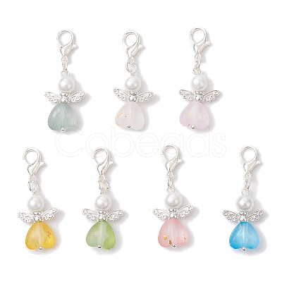 7Pcs Heart Angel Acrylic & Glass Pearl Pendant Decorations HJEW-JM03729-02-1