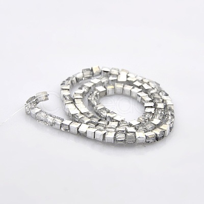 Half Plated Clear Glass Faceted Cube Beads Strands GLAA-A031-3mm-HP02-1