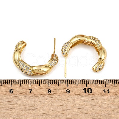 Brass Micro Pave Clear Cubic Zirconia Twist Stud Earrings EJEW-L275-16G-02-1