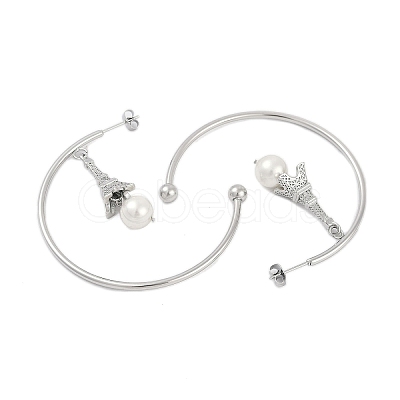 304 Stainless Steel C-Shaped with Eiffel Tower Stud Earrings for Women EJEW-K281-33P-1