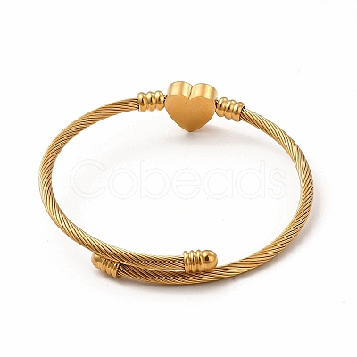 201 Stainless Steel Heart Beaded Cuff Bangle BJEW-C033-07G-1
