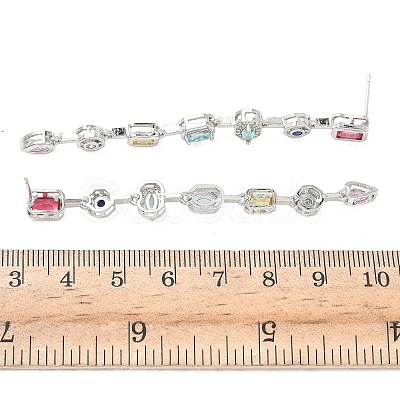 Rectangle with Teardrop Brass Micro Pave Cubic Zirconia Dangle Stud Earrings EJEW-G452-10P-1