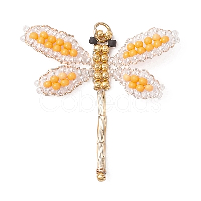 Glass Seed Beaded Dragonfly Pendants PALLOY-MZ00983-02-1