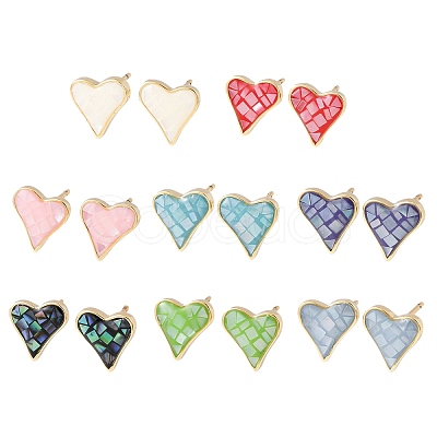 Brass Enamel Heart Stud Earrings EJEW-I322-08G-1