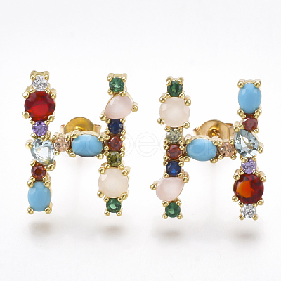 (Jewelry Parties Factory Sale)Brass Micro Pave Cubic Zirconia Ear Studs EJEW-S201-41H-1