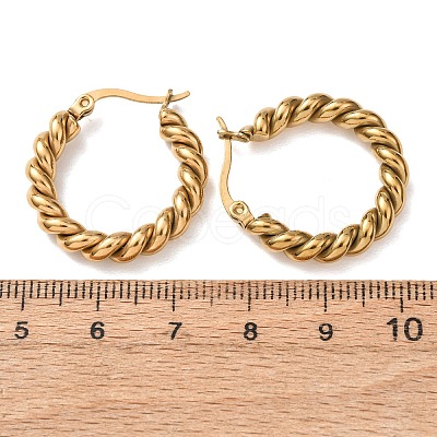 Iron Plating(IP) 304 Stainless Steel Twist Rope Hoop Earrings for Women Hand Polished X-EJEW-G298-07B-G-1