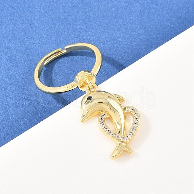 Adjustable Brass Micro Pave Cubic Zirconia Pendant Finger Rings for Women LS-RJEW-A090-01A-G-1