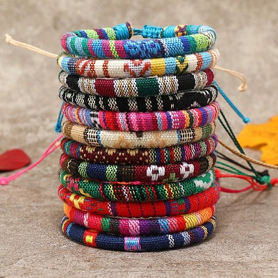 12Pcs Bohemian Style Cotton Cord Knitting Braided Anklet Sets FS-WGF0344-02-1