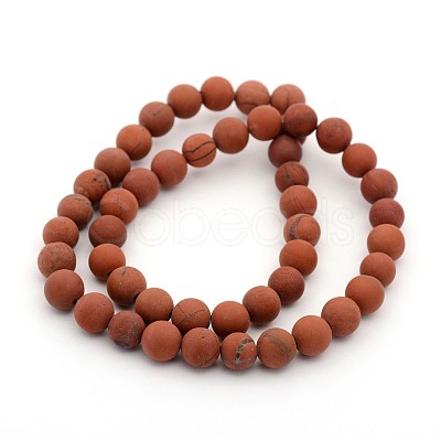 Frosted Grade A Natural Red Jasper Round Bead Strands G-M272-17-6mm-1
