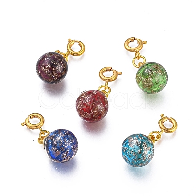 Handmade Gold Sand Lampwork Pendants HJEW-F006-02-G-1