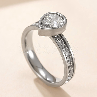 304 Stainless Steel & Crystal Rhinestone Finger Rings WGDB806-04-1
