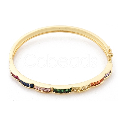 Brass Micro Pave Cubic Zirconia Hinged Bangles for Women BJEW-K274-08G-1