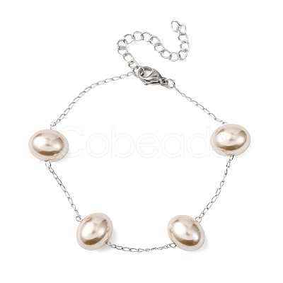 Acrylic Imitation Pearls Beaded Link Bracelets BJEW-F519-01P-1
