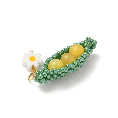 Glass Seed Beaded Pea with Flower Pendants PALLOY-MZ00923-1