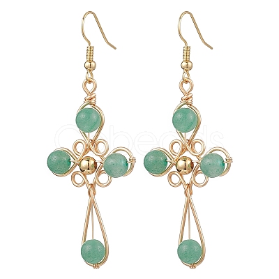 4 Pairs Brass Natural Gemstone Dangle Earrings EJEW-TA00728-1