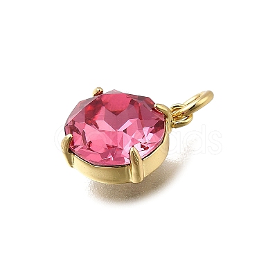 Flat Round Brass with Glass Charms KK-G525-01G-02-1