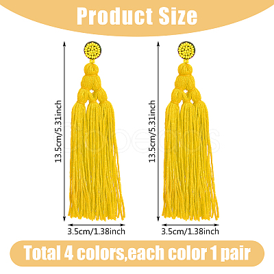 4 Pairs 4 Colors Polyester Tassels Earrings with Seed Beaded EJEW-FI0002-96-1