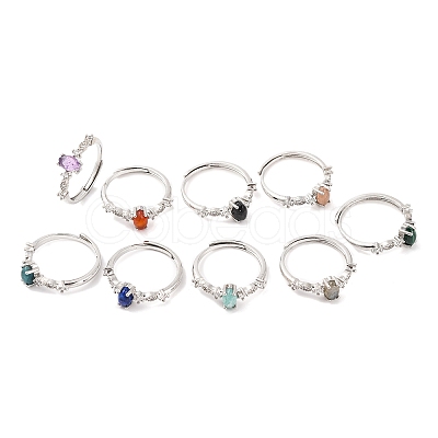 Horse Eye Natural Mixed Stone Adjustable Rings RJEW-Q817-02P-1