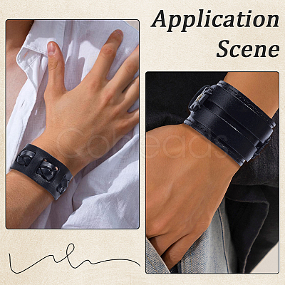 2Pcs 2 Styles Cowhide Cord Wide Cord Bracelets BJEW-CL0001-38A-1