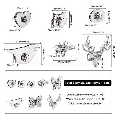 8 Sets 8 Styles Zinc Alloy Bag Twist Lock Accessories FIND-PH0002-23P-1