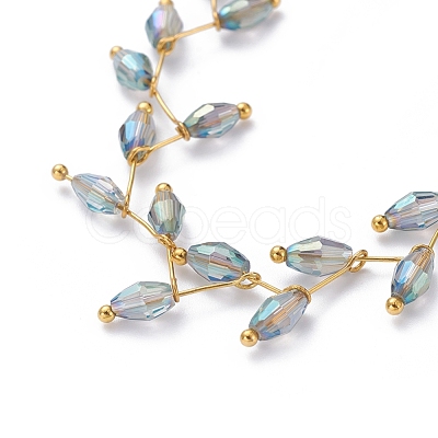 Electroplate Faceted Oval Glass Beaded Necklaces NJEW-JN02625-1