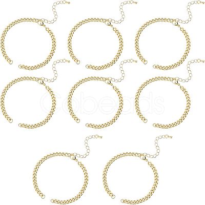 Nbeads 8Pcs Two Tone Handmade Brass Curb Chain Bracelet Makings KK-NB0002-63-1