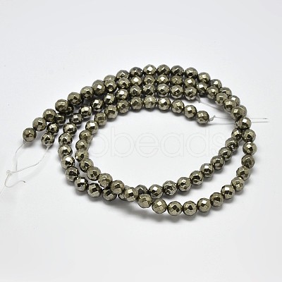 Natural Pyrite Round Beads Strands G-F197-08-6mm-1